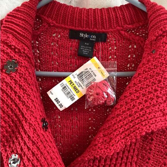 Style & Co Beautiful 🌹NWT Red Snap Button Sweater. - Picture 13 of 14